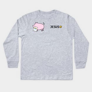 Jesus and Pink Pig Essential Worker Rainbow Kids Long Sleeve T-Shirt